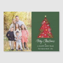 Tarjeta de foto familiar de árbol de Navidad elega