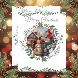 Tarjeta de Foto Familiar de Navidad Blanca y Elega