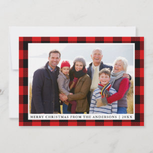 Tarjeta de foto familiar de Navidad con cuadros ro