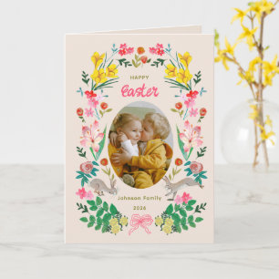 Tarjeta de Foto Familiar de Pascua de Conejo Flora