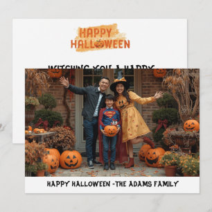 Tarjeta de foto familiar feliz Halloween, Hallowee