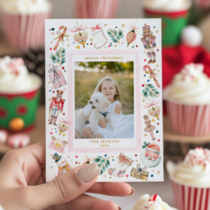 Tarjeta de Foto Familiar Navideña Festiva