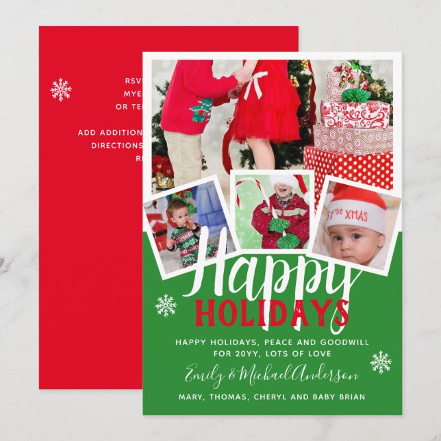 TARJETA DE FOTO Felices Fiestas 2022 Verde Rojo (Anverso / Reverso)