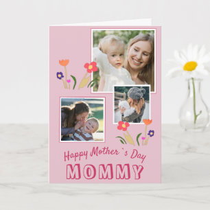 Tarjeta de Foto Feliz Día de la Madre Flores Rosad
