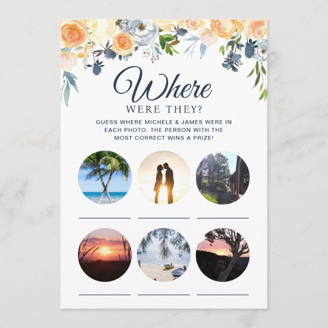 Tarjeta de foto floral Bridal Shower Games (Anverso)