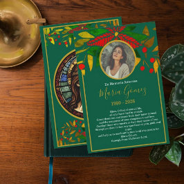Tarjeta de Foto Funeral Floral Verde Elegante 