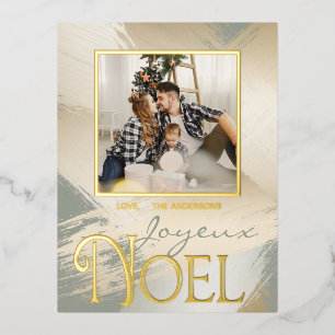 Tarjeta de Foto Joyeux Noel Trazos de Pintura Dora