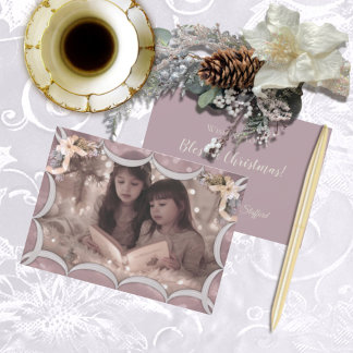 Tarjeta de foto Mauve de Navidad Victoriana