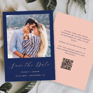 Tarjeta de Foto Minimalista con Código QR Azul Mar