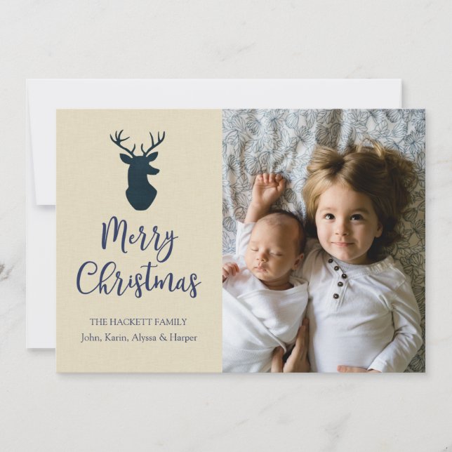 Tarjeta de foto moderna de Navidad Rustic Deer Mer (Anverso)