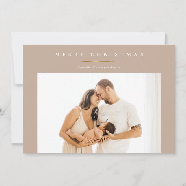 Tarjeta de foto moderna de oro mínimo para navidad (Anverso)