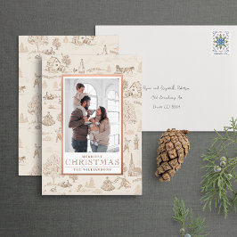 Tarjeta de foto navideña con estampado Toile de lo