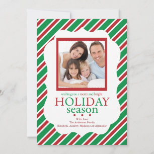 Tarjeta de Foto Navideña Festiva con Raya Verde y