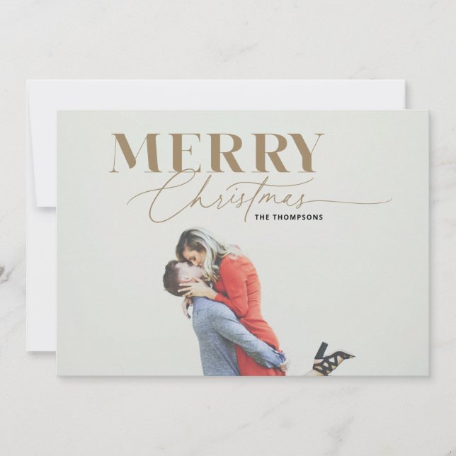 Tarjeta de foto navideña Gold Merry Magic Script S (Anverso)