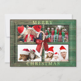 Tarjeta de foto navideña Merry Faux Faux Wood Fram