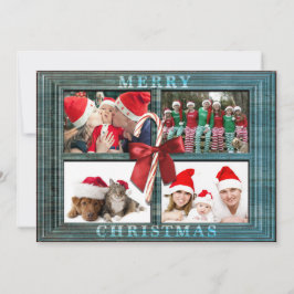 Tarjeta de foto navideña Merry Faux Faux Wood Fram