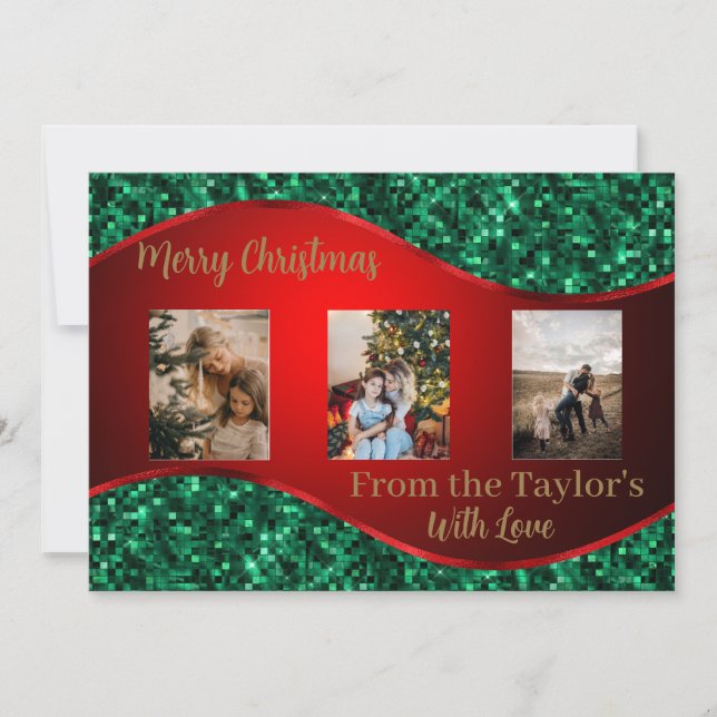 Tarjeta de foto navideña roja con borde rojo y ver (Anverso)
