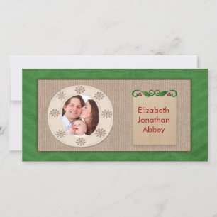 Tarjeta de foto navideña Rusa Canvas Green Chevron