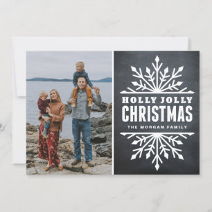 Tarjeta de foto navideña Rustic Chalkboard Holly J
