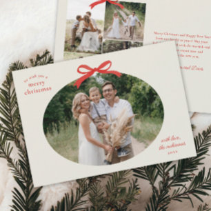 Tarjeta de Foto Óvalo con Arco Rojo de Navidad Tra