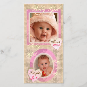 Tarjeta de foto para bebé, chica rosa y crema