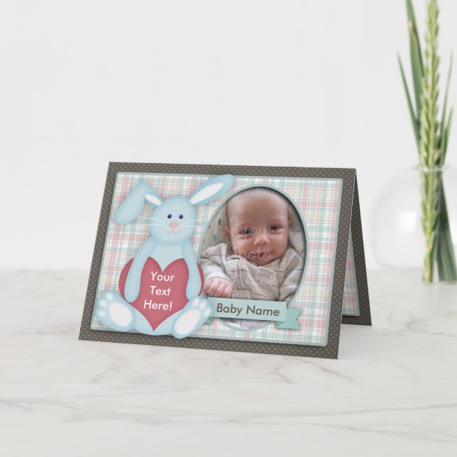 Tarjeta de foto para bebés, conejo azul, rebanada, (Anverso)