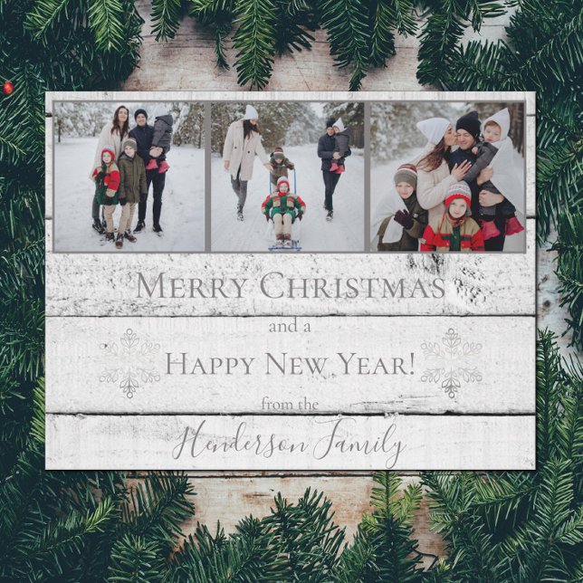 Tarjeta de foto para festividades rojas plateadas (Silver Rustic Snowflakes Holiday Photo Card)