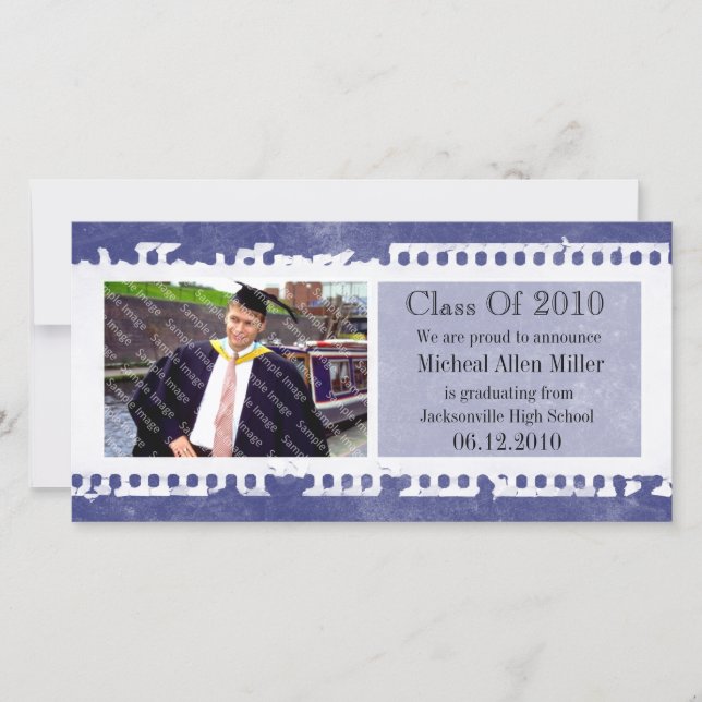 Tarjeta de foto para graduación de película azul o (Anverso)