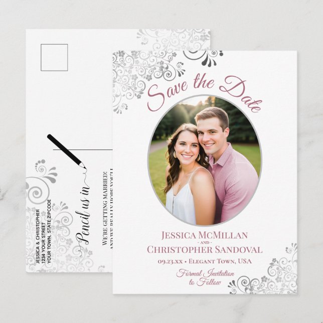 Tarjeta de Foto para Guardar la Fecha de Boda con  (Anverso / Reverso)