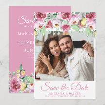 Tarjeta de Foto para Guardar la Fecha de Flores Ro