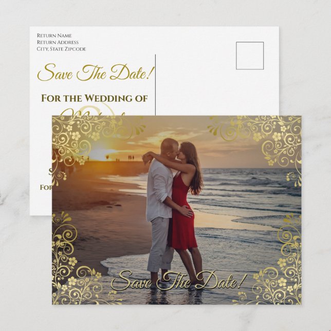 Tarjeta de Foto para Guardar la Fecha de la Boda c (Anverso / Reverso)