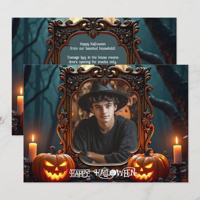 Tarjeta de foto personalizada de bosque gótico ilu (Anverso / Reverso)