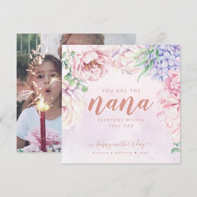 Tarjeta De Foto Personalizada De Floral Para Nana (Anverso / Reverso)