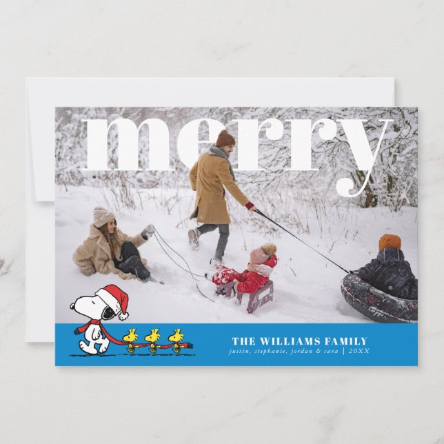 Tarjeta de Foto Personalizada de Navidad Snoopy y  (Anverso)