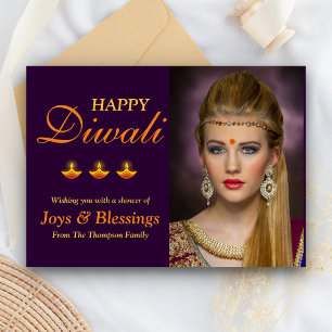 Tarjeta de Foto Personalizada Elegante de Diwali F