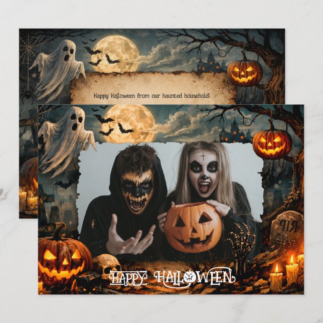 Tarjeta de foto personalizada 🎃 Feliz Halloween (Anverso / Reverso)