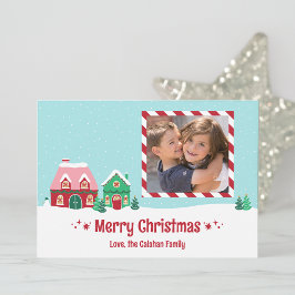 Tarjeta de Foto Personalizada Pueblo Feliz Navidad