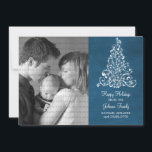 Tarjeta de foto plana de cartón de chalkboard de á<br><div class="desc">Tarjeta de fotografía plana Sparkle Tree Chalkboard de diseño en azul real con un toque de pizarra y un elegante árbol de Navidad. Esta tarjeta plana de moda es perfecta para enviar sus deseos de vacaciones a amigos y familiares. Personalizar con su propia foto familiar y el saludo personalizado de...</div>