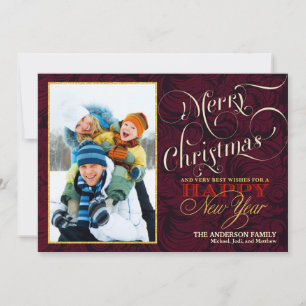 Tarjeta de foto plana de navidad - Rojo de frambue