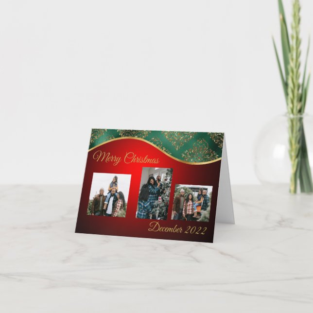 Tarjeta de foto plegada de borde de Navidades verd (Anverso)
