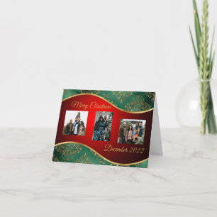 Tarjeta de Foto Plegada de Navidad con Bordes Verd