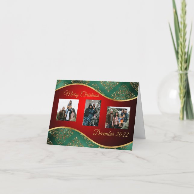 Tarjeta de Foto Plegada de Navidad con Bordes Verd (Anverso)