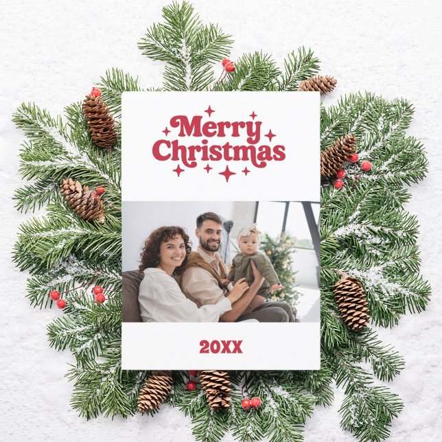 Tarjeta de foto retro roja de navidad (Subido por el creador)