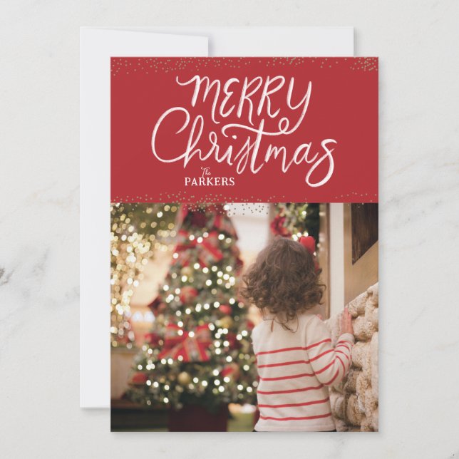 Tarjeta de foto roja de la navidad de mano (Anverso)
