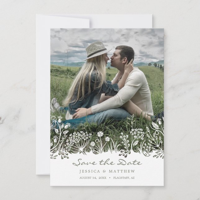 Tarjeta de Foto 'Save the Date' en la Pradera (Anverso)