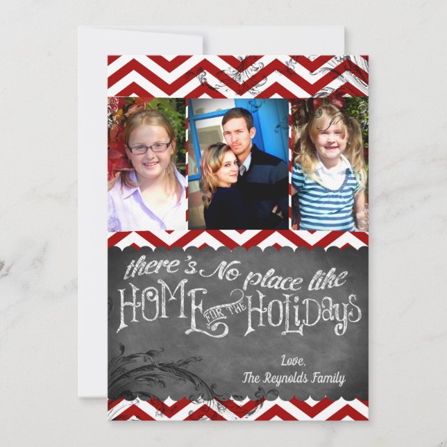 Tarjeta de FOTO XMAS Chevron Chalkboa para Navidad (Anverso)