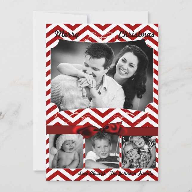 Tarjeta de FOTO XMAS Chevron Chalkboa para Navidad (Anverso)