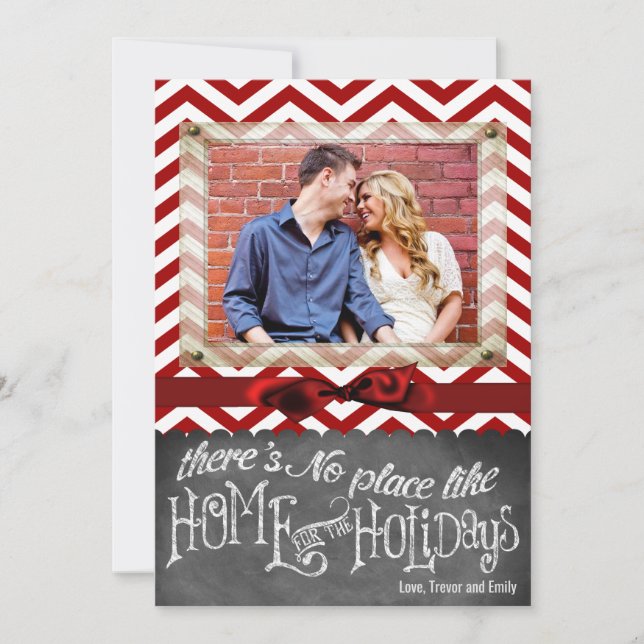 Tarjeta de FOTO XMAS Chevron Chalkboa para Navidad (Anverso)