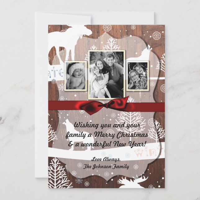 Tarjeta de FOTO XMAS de 5 x 7 Navidades Deer Wood  (Anverso)