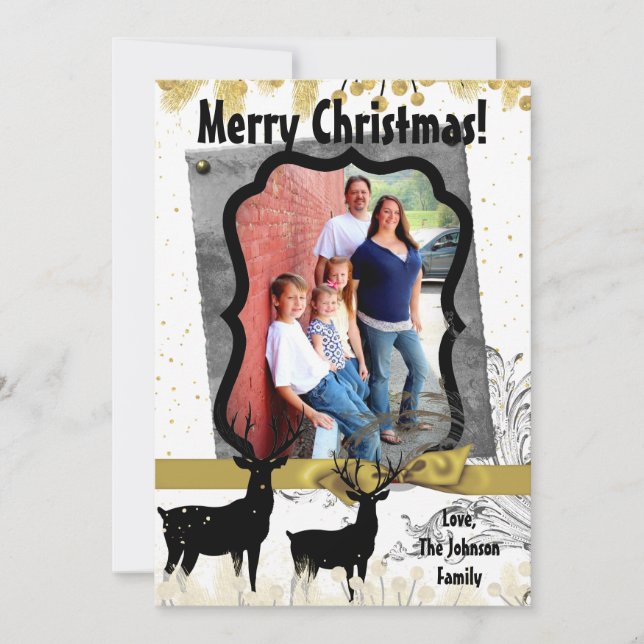 Tarjeta de FOTO XMAS Gold Deer Buck Doe para Navid (Anverso)